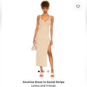 Lovers and Friends Coraline Dress in Camel Stripe.